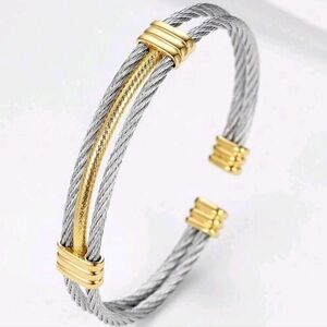 Stainless Steel Women's Two Tone Adjustable Cuff Bracelet